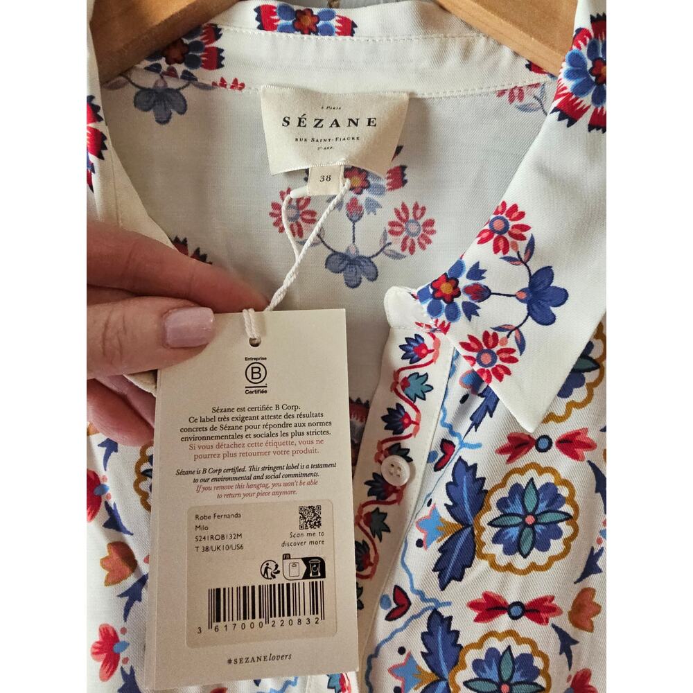 Sezane 38 Robe Fernanda Milo printed midi shirt dress us sz 6 new $320 - Picture 6 of 9